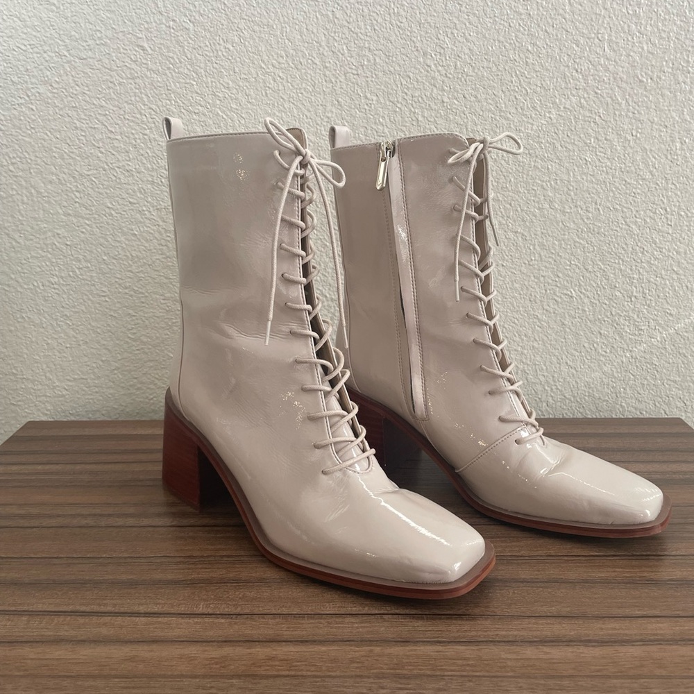 Sam Edelman Cream Tan Lace-Up Boots Westie bootie
